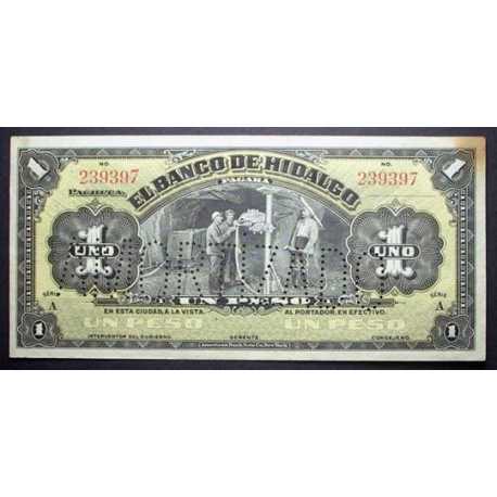 Mexico - 1 Peso 1914 Banco De Hidalgo, Perforated AMORTIZADO