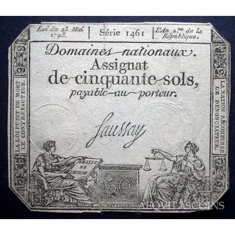 France - Assignat de Cinquante Sol 1793