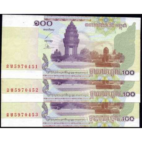 Cambodia - 100 Riels 2001 x 3