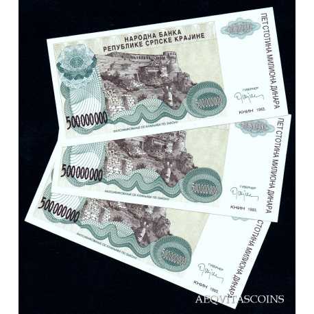 Croatia - 3 x 500.000.000 Dinar 1993